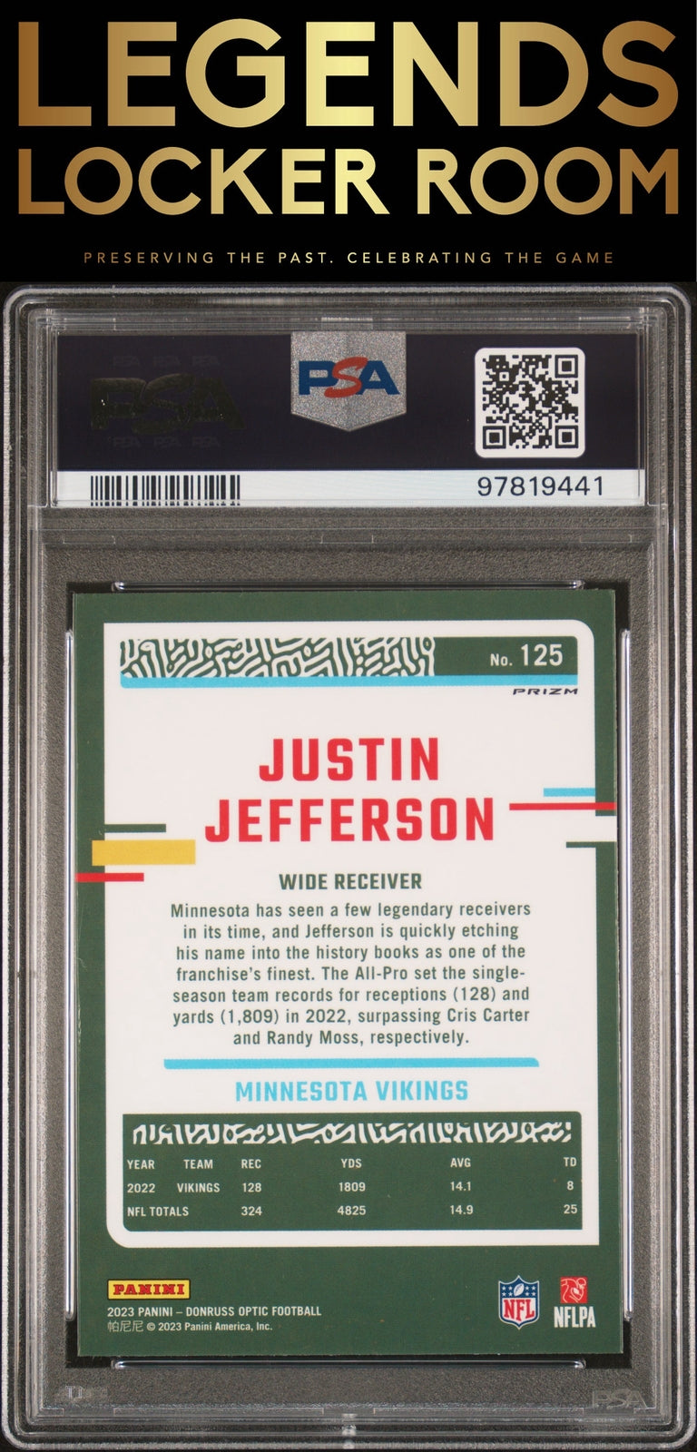 2023 Panini Donruss Optic #125 Justin Jefferson Holo PSA 8