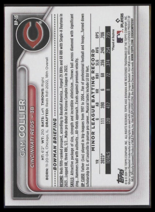 2024 Bowman #BP-13 Cam Collier Prospects