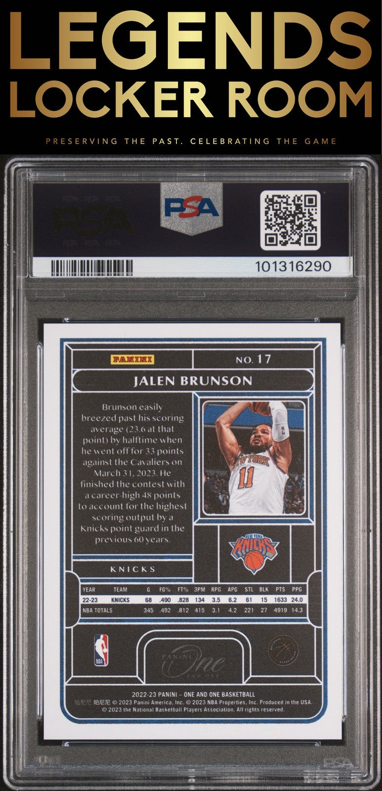 2022 Panini One And One #17 Jalen Brunson PSA 9