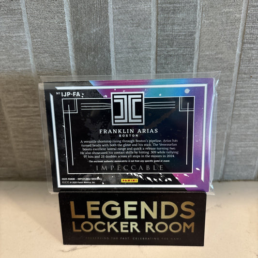 2025 Panini Impeccable Franklin Arias Hat Patch /6 Boston Red Sox
