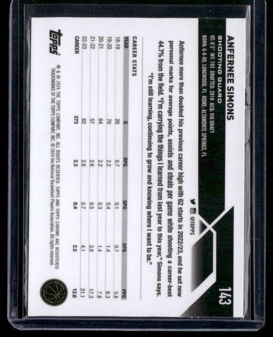 2023-24 Topps Chrome #143 Anfernee Simons