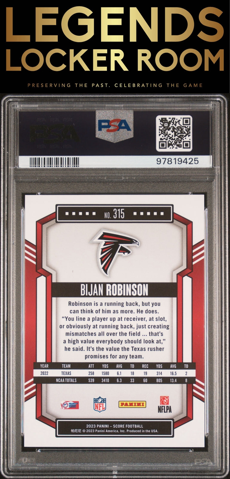 2023 Panini Score #315 Bijan Robinson Ellipse PSA 9
