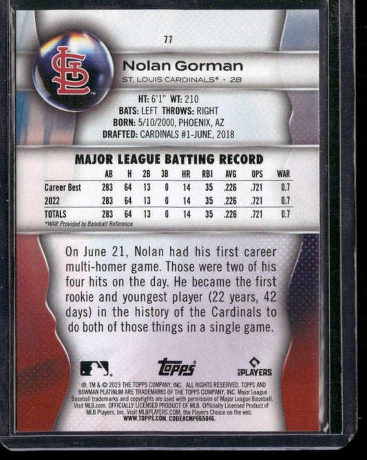 2023 Bowman Platinum #77 Nolan Gorman