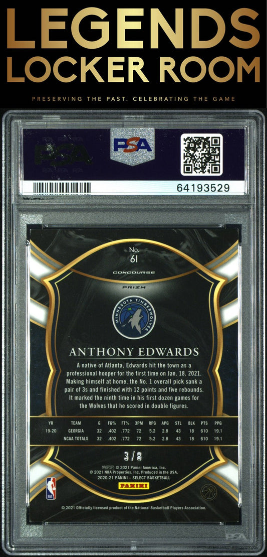 2020 Panini Select #61 Anthony Edwards Lucky Envelopes /8 PSA 9