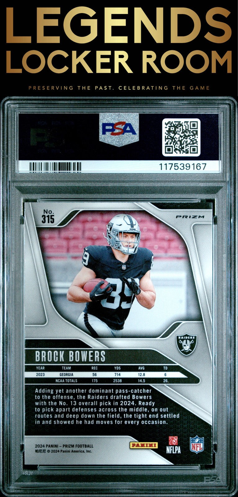 2024 Panini Prizm #315 Brock Bowers Snakeskin Prizm PSA 8