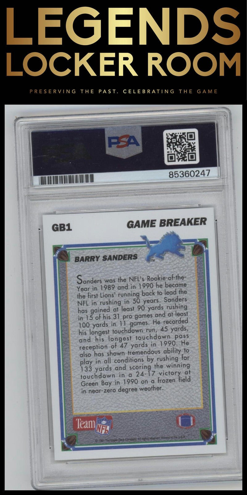 1991 Upper Deck #GB1 Barry Sanders Game Breakers Autograph PSA 10