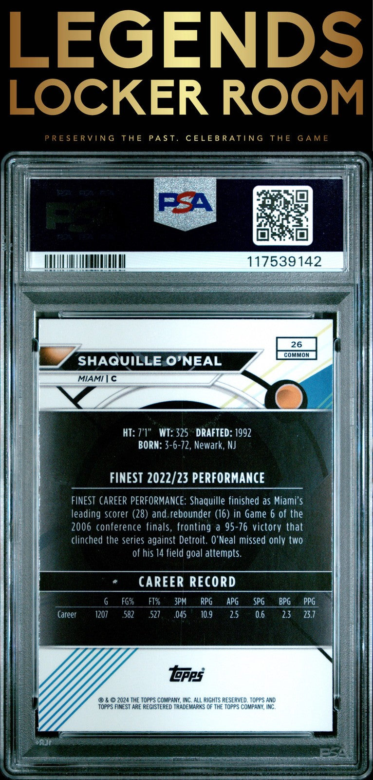 2023 Topps Finest #26 Shaquille O'Neal Gold Refractor PSA 9