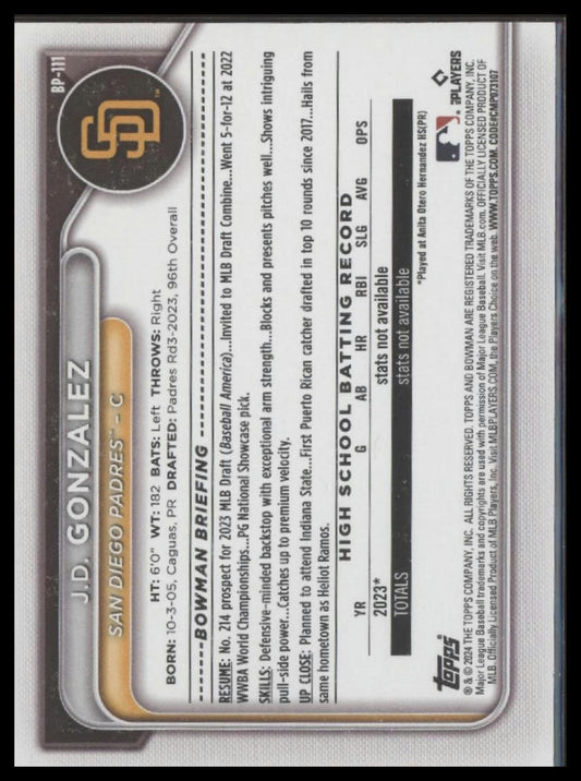 2024 Bowman #BP-111 J.D. Gonzalez Prospects