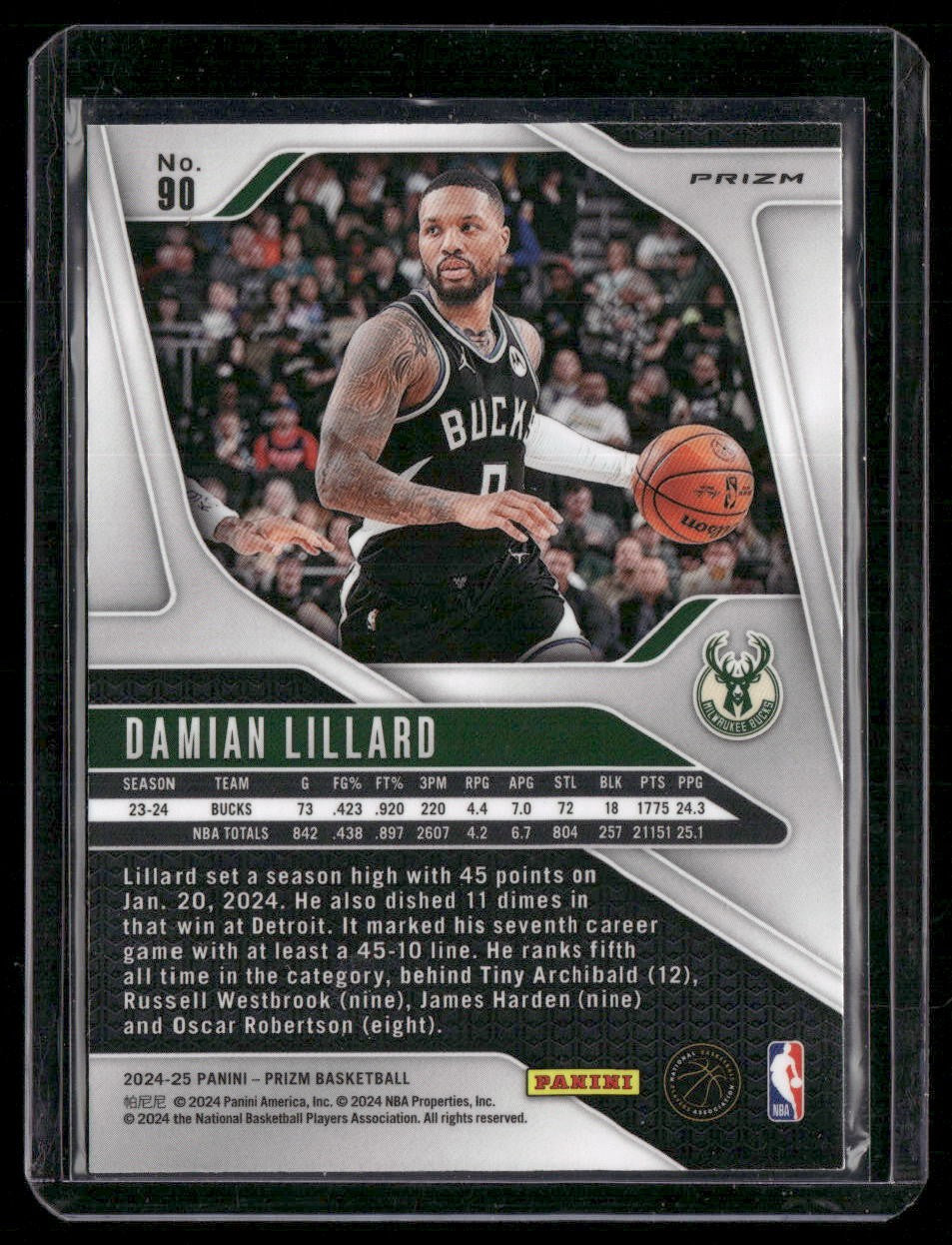 2024-25 Panini Prizm #90 Damian Lillard Prizms Silver