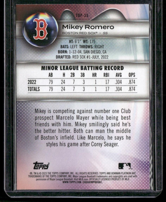 2023 Bowman Platinum #TOP-35 Mikey Romero Top Prospects