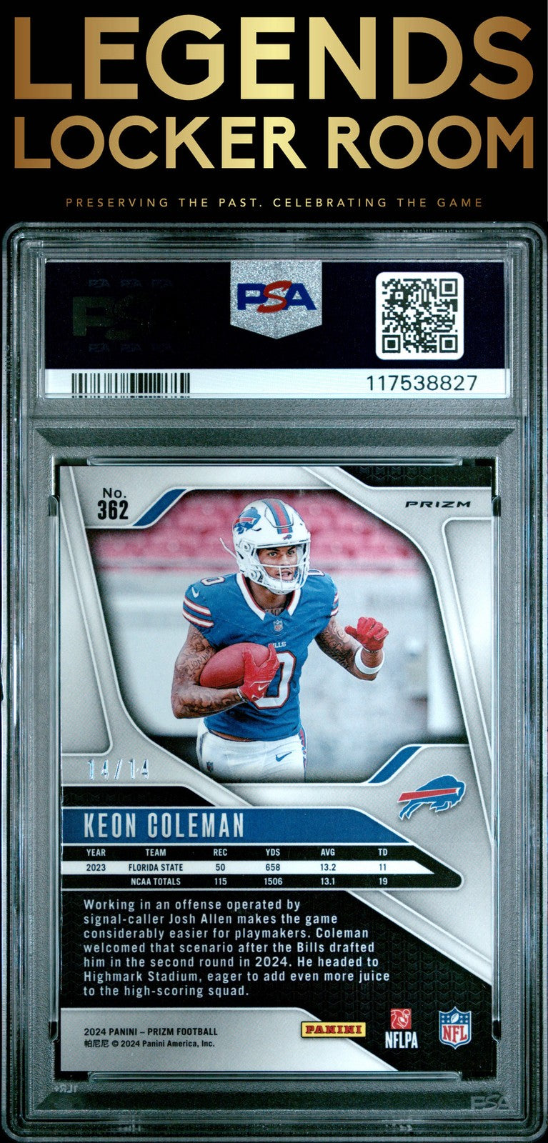 2024 Panini Prizm #362 Keon Coleman Blue Choice 14/14 PSA 9
