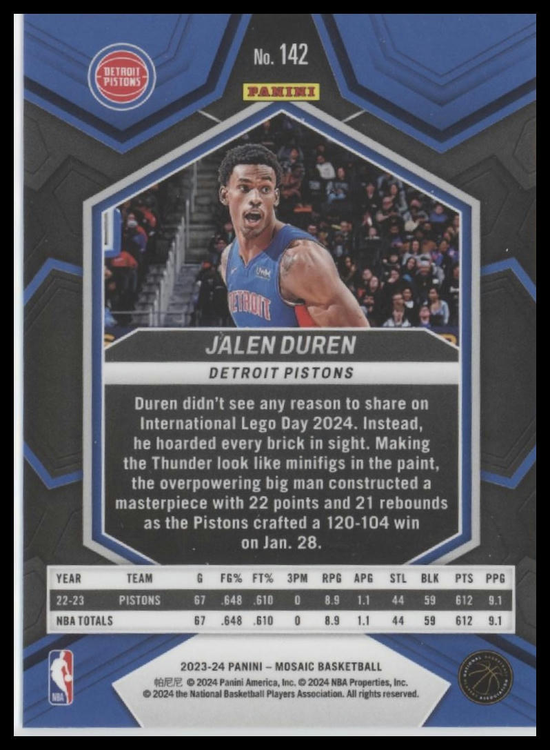 2023-24 Panini Mosaic #142 Jalen Duren