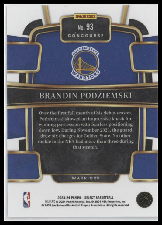 2023-24 Panini Select #93 Brandin Podziemski Blue (Retail Base)