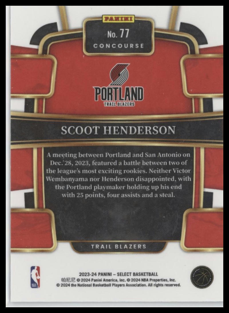 2023-24 Panini Select #77 Scoot Henderson Blue (Retail Base)