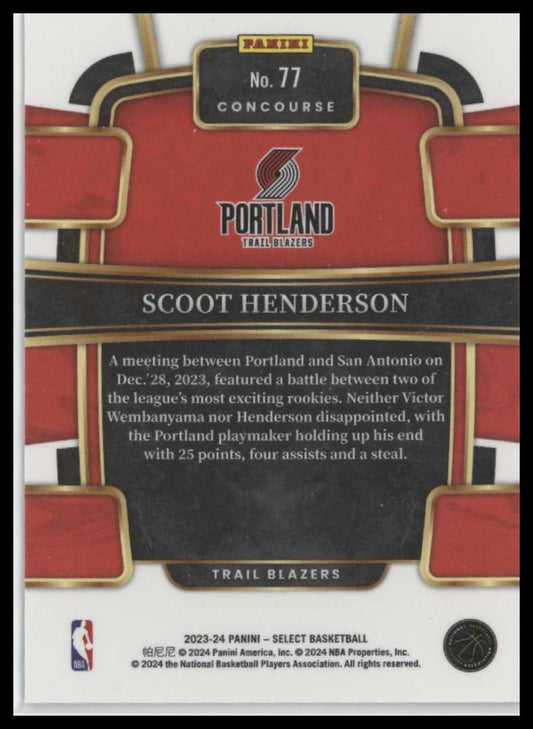 2023-24 Panini Select #77 Scoot Henderson Blue (Retail Base)