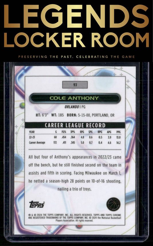 2023-24 Topps Chrome Cosmic #93 Cole Anthony
