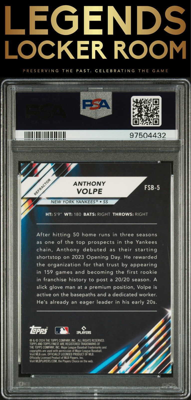 2024 Topps Finest Future So Bright Anthony Volpe Refractor PSA 10