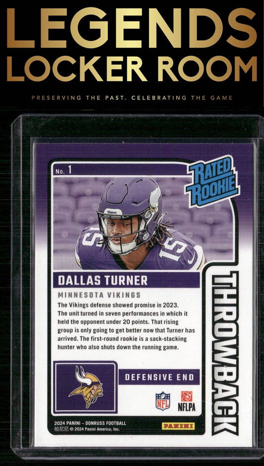 2024 Donruss #1 Dallas Turner Rated Rookies Throwback