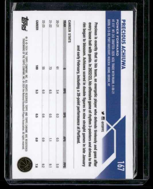 2023-24 Topps Chrome #167 Precious Achiuwa