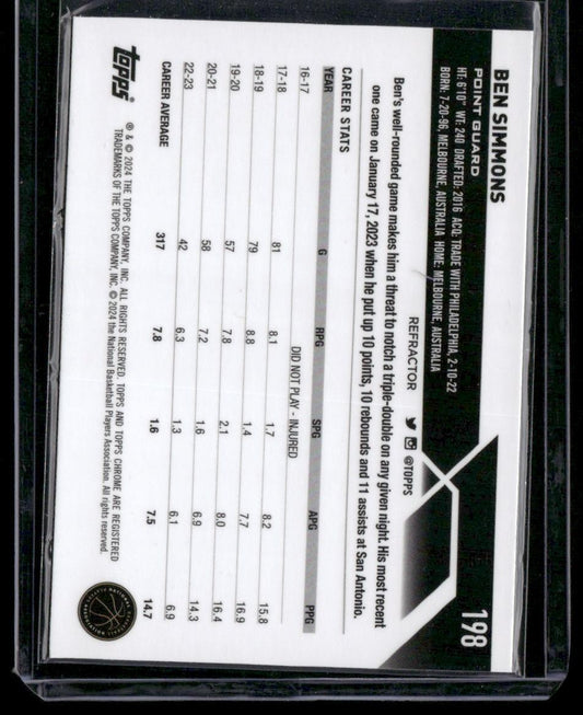 2023-24 Topps Chrome #198 Ben Simmons Refractors