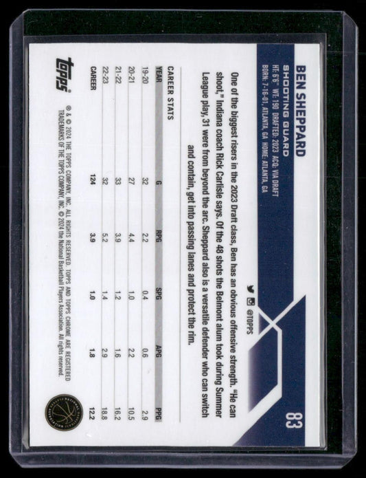 2023-24 Topps Chrome #83 Ben Sheppard Blue Basketball Refractors