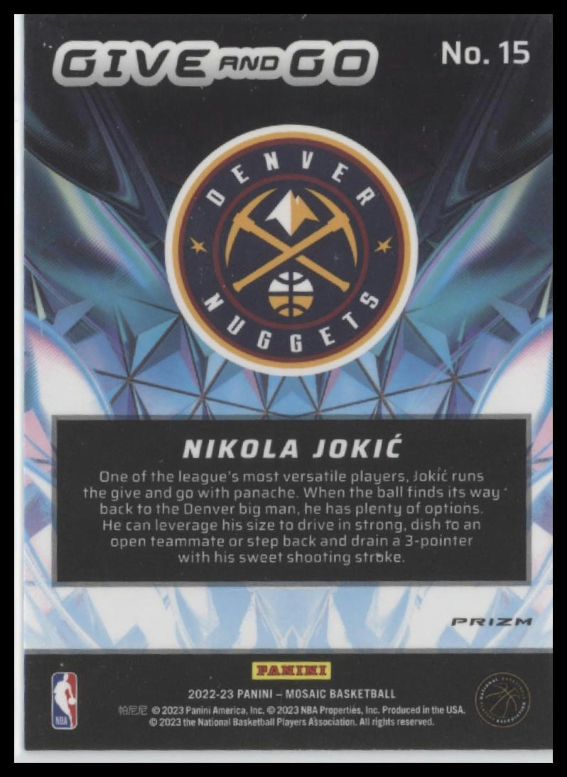 2022-23 Panini Mosaic #15 Nikola Jokic Give and Go Mosaic Green