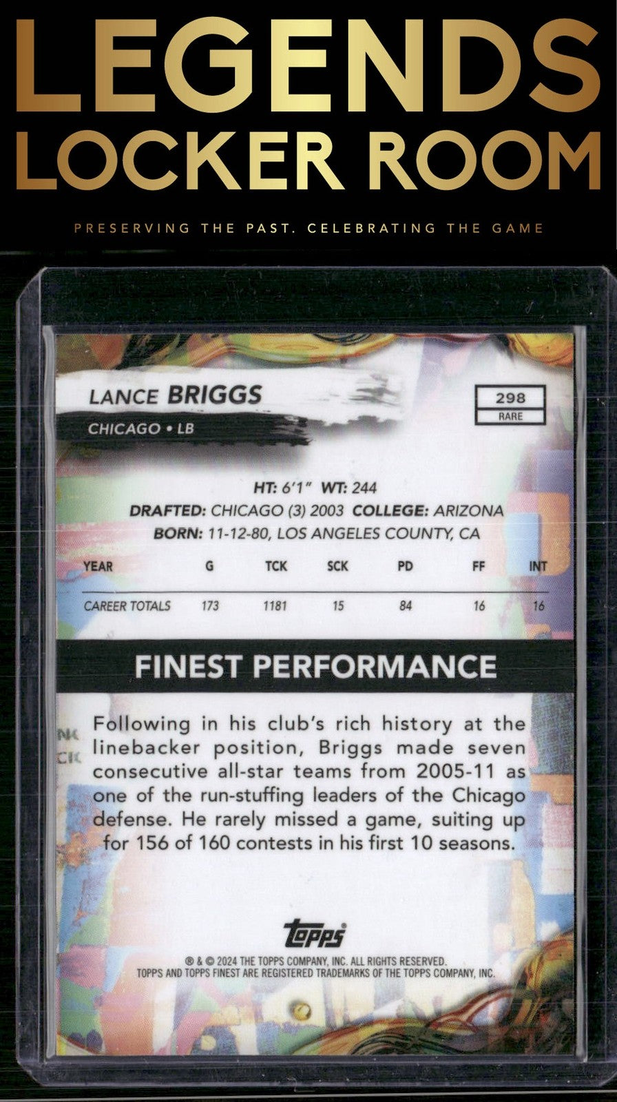 2024 Finest #298 Lance Briggs Gold Refractor #/20