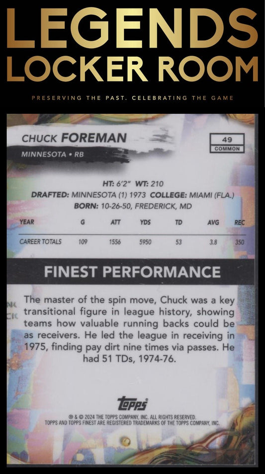 2024 Finest #49 Chuck Foreman Blue Refractor #/200