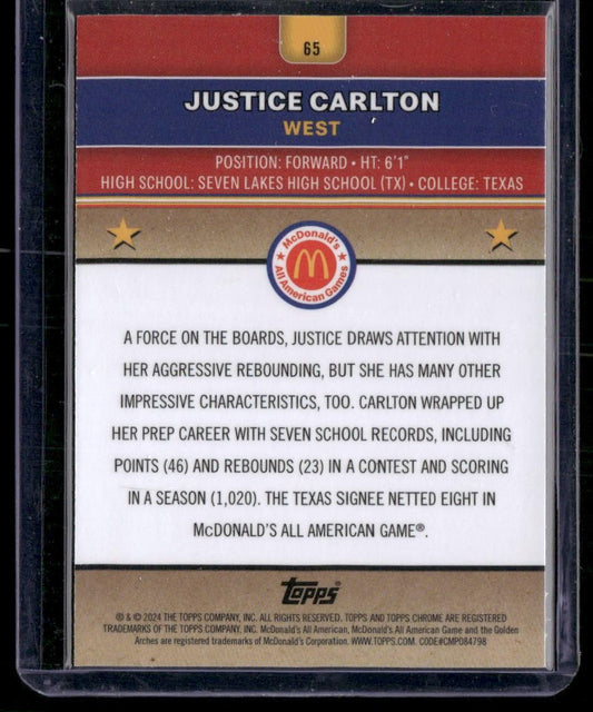 2024 Topps Chrome McDonald's All-American #65 Justice Carlton