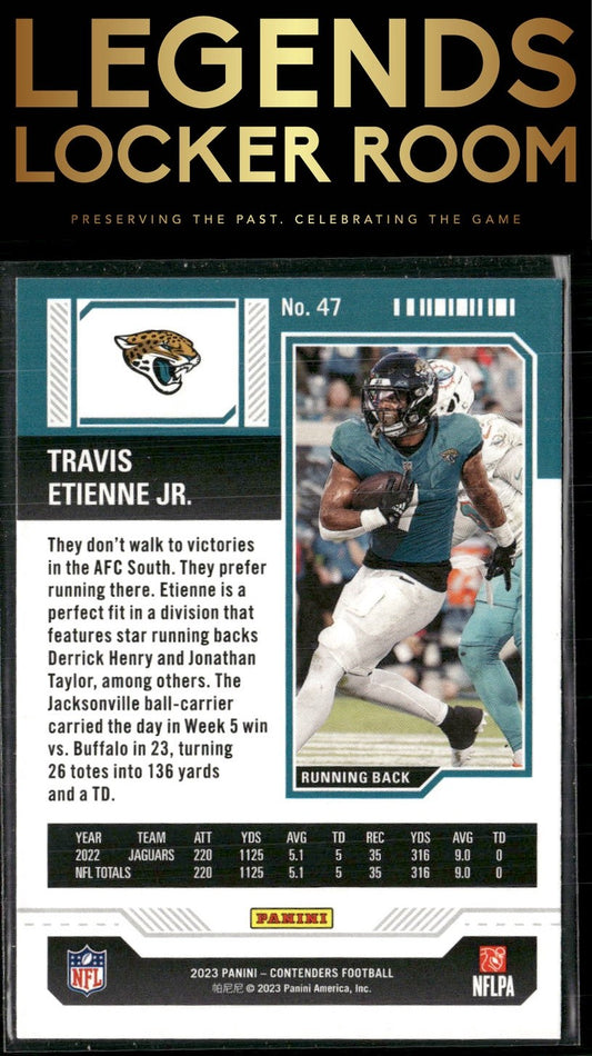 2023 Panini Contenders #47 Travis Etienne Jr. Game Ticket Red