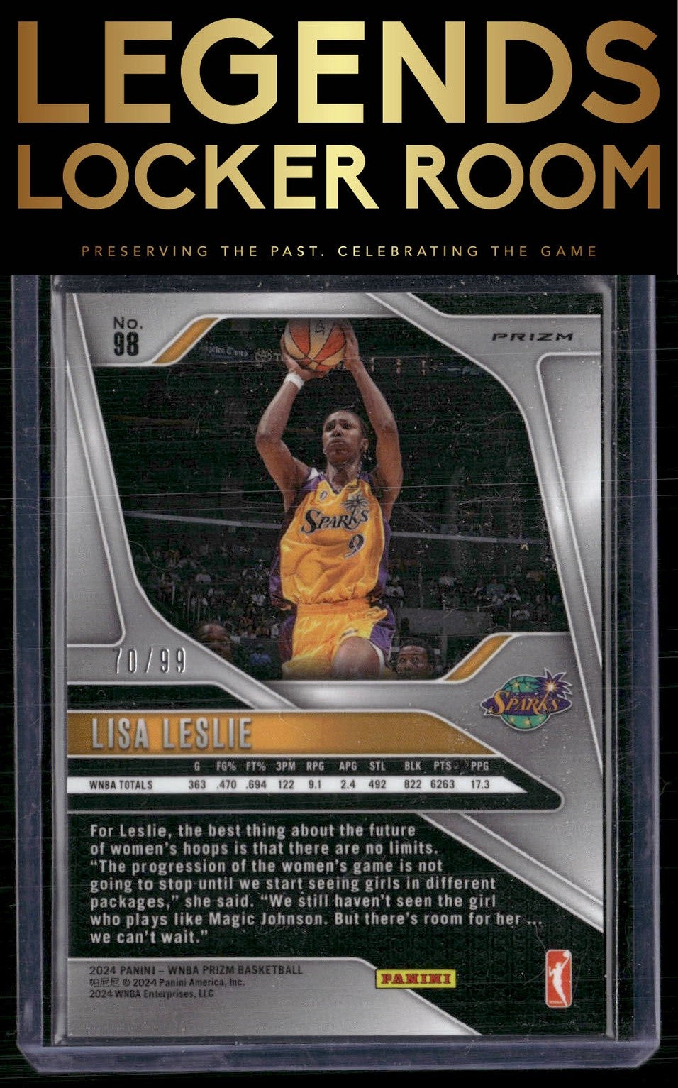 2024 Panini Prizm WNBA #98 Lisa Leslie Orange Prizms #/99
