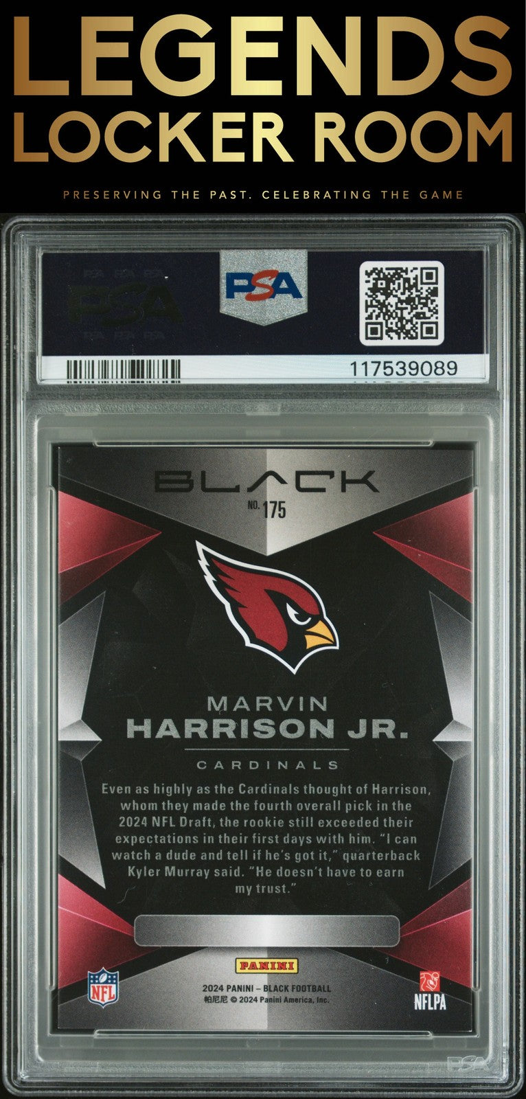 2024 Panini Black #175 Marvin Harrison Jr. Royal PSA 9