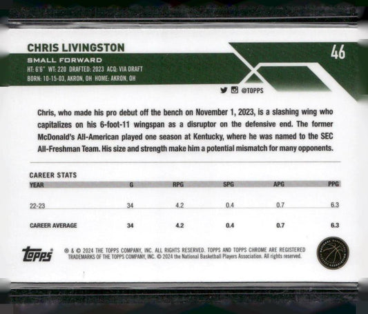 2023-24 Topps Chrome #46 Chris Livingston Negative Refractors