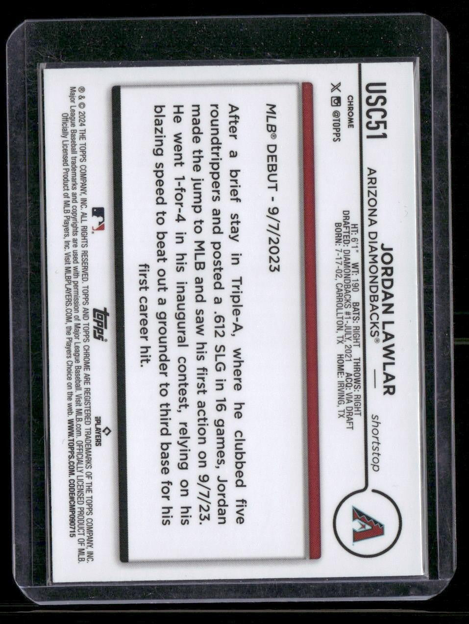 2024 Topps Chrome Update #USC51 Jordan Lawlar