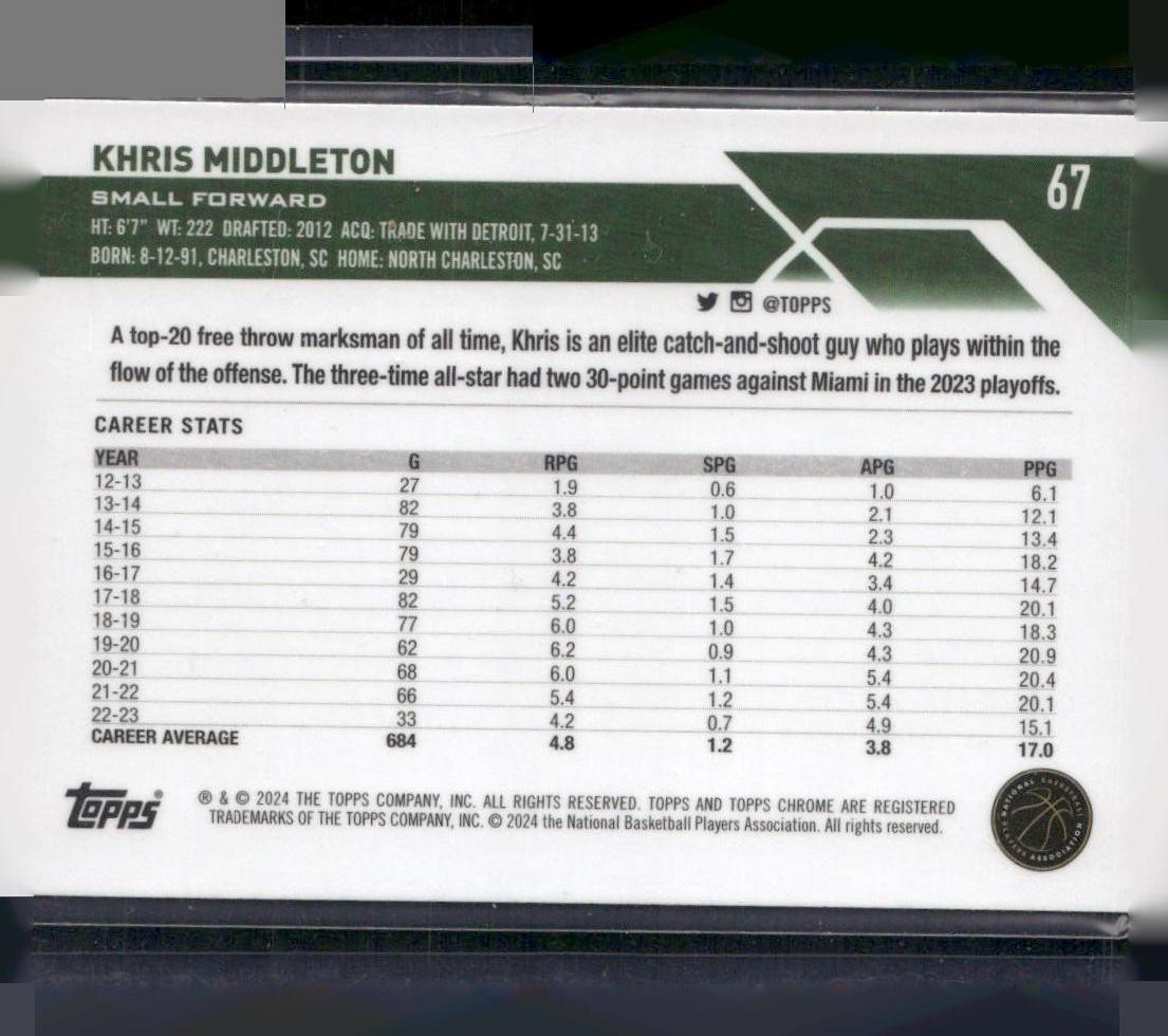 2023-24 Topps Chrome #67 Khris Middleton
