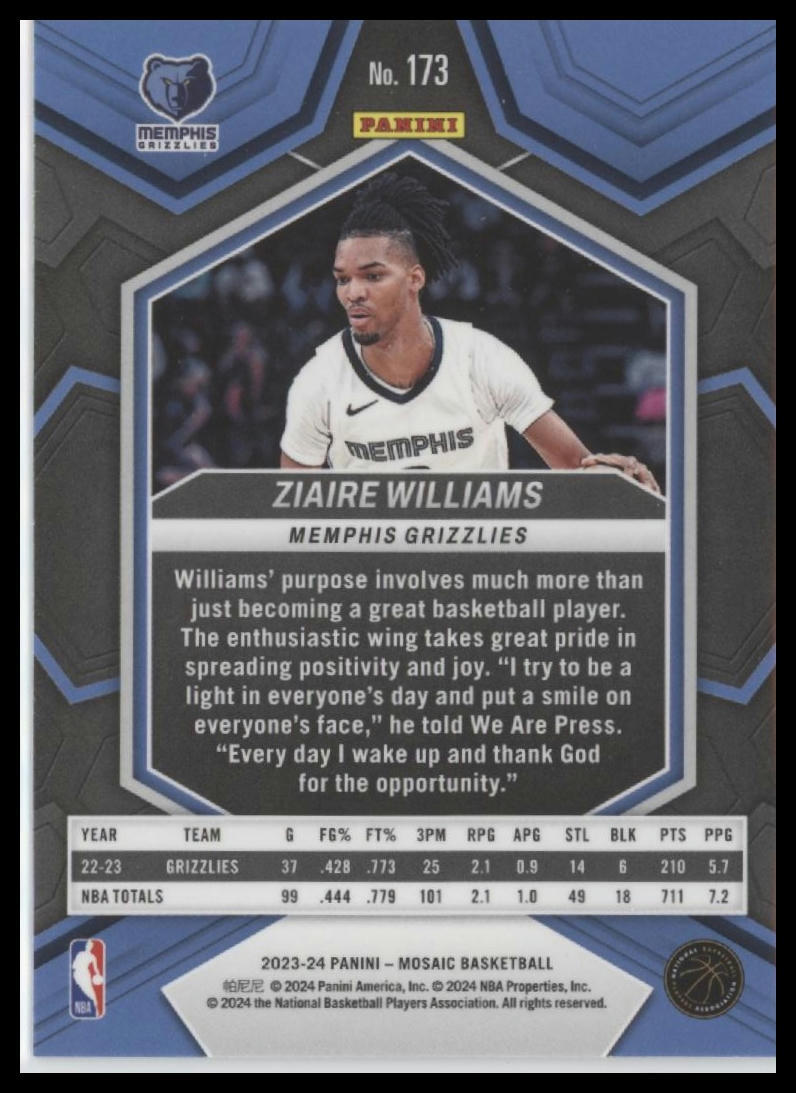 2023-24 Panini Mosaic #173 Ziaire Williams