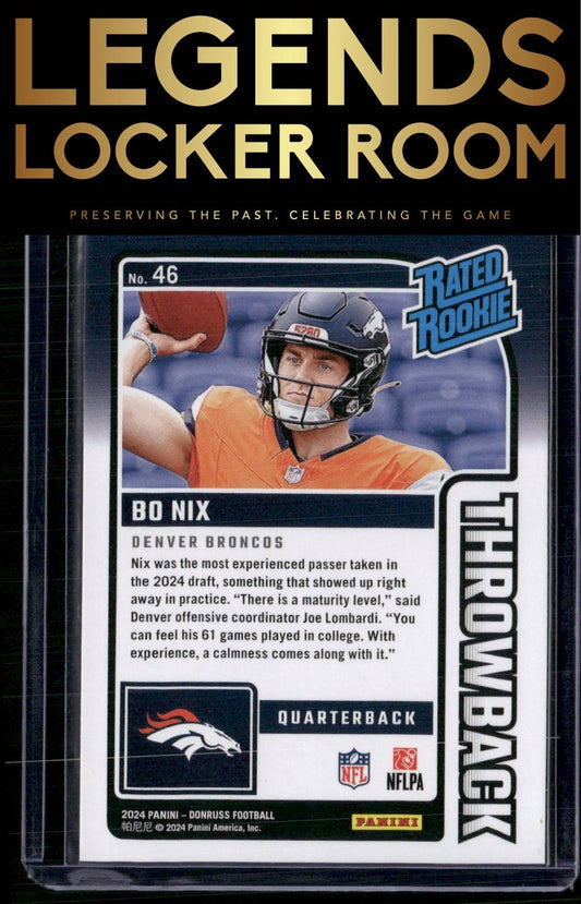 2024 Donruss #46 Bo Nix Rated Rookies Throwback