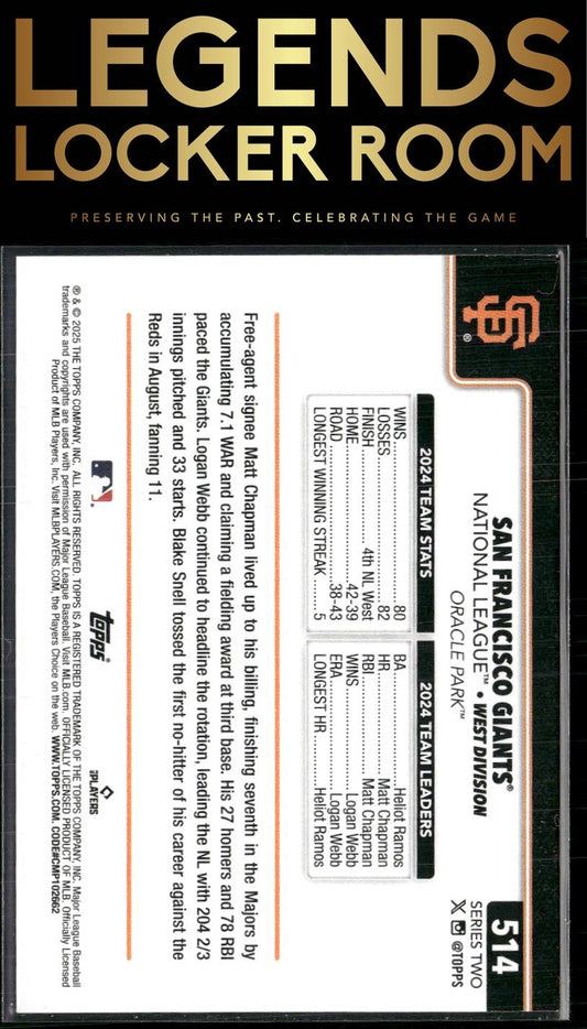 2025 Topps #514 San Francisco Giants Rainbow Foil
