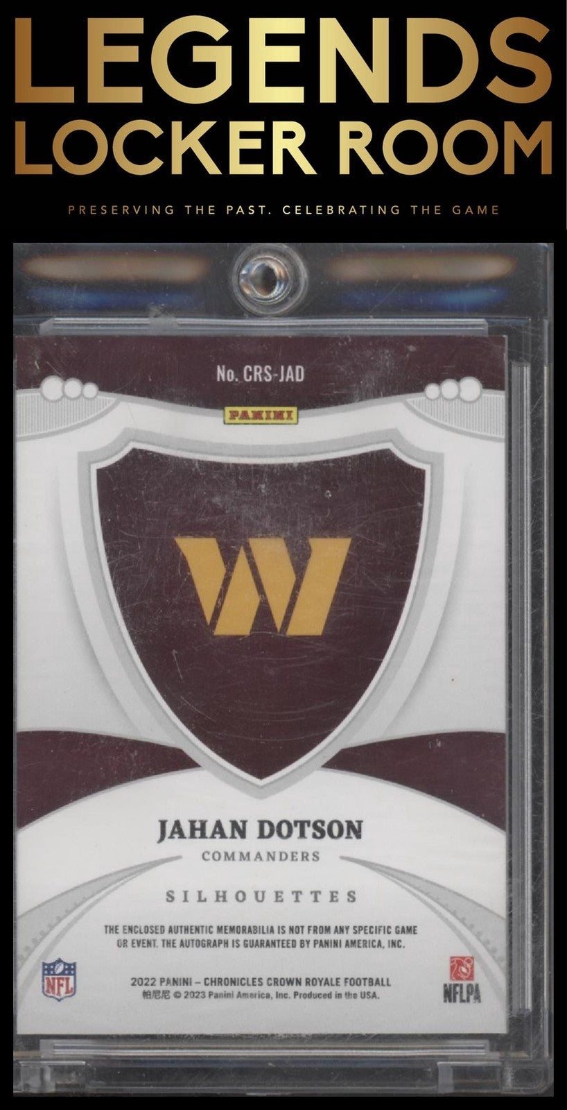 2022 Panini Chronicles Jahan Dotson Crown Royale Silhouette Auto Prime /25