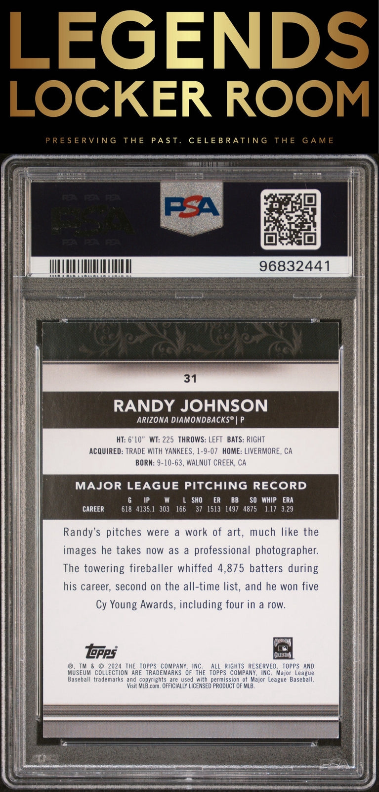 2024 Topps Museum Collection #31 Randy Johnson Blue Topaz PSA 8