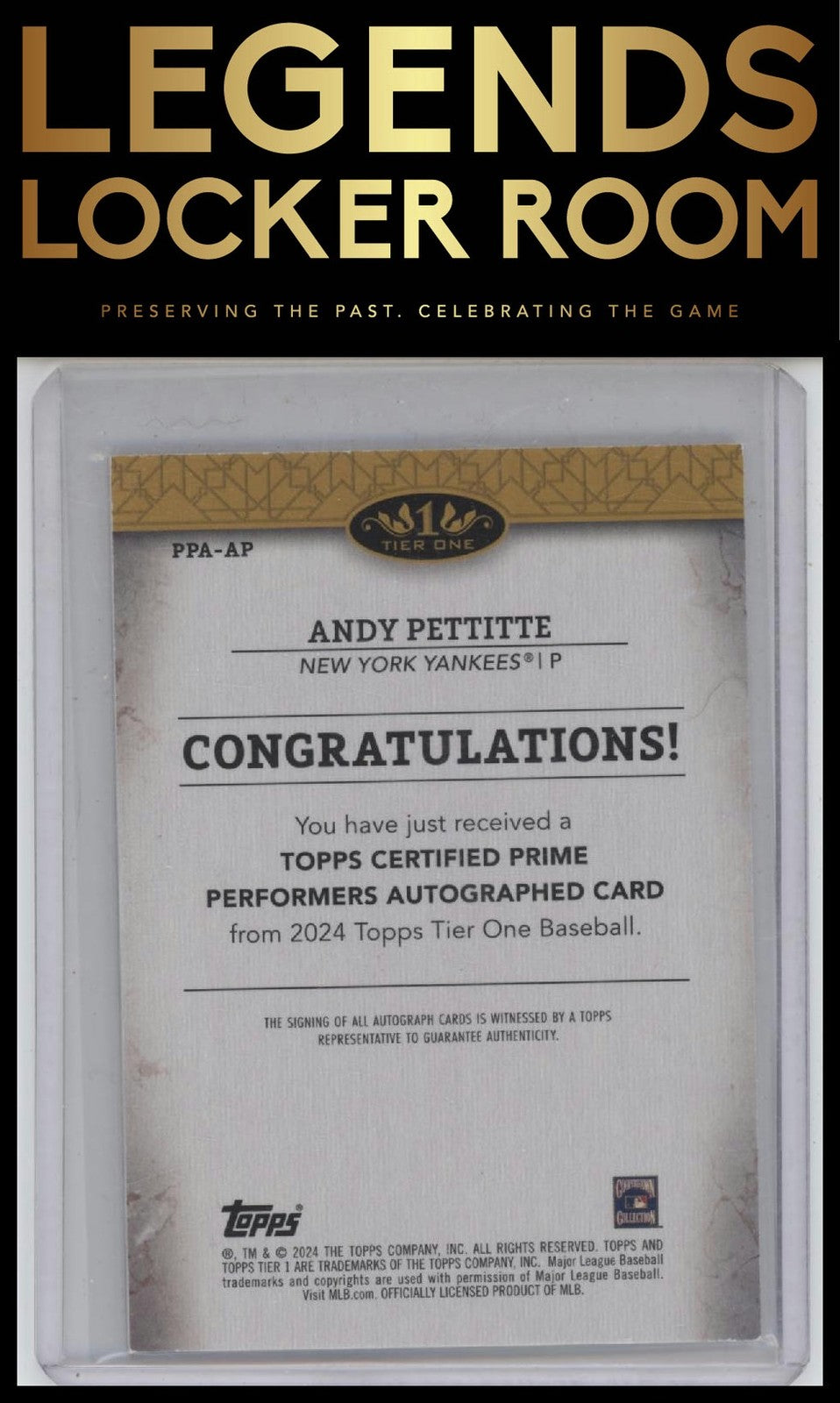 2024 Topps Tier One #PPA-AP Andy Pettitte Prime Performers Autographs /199