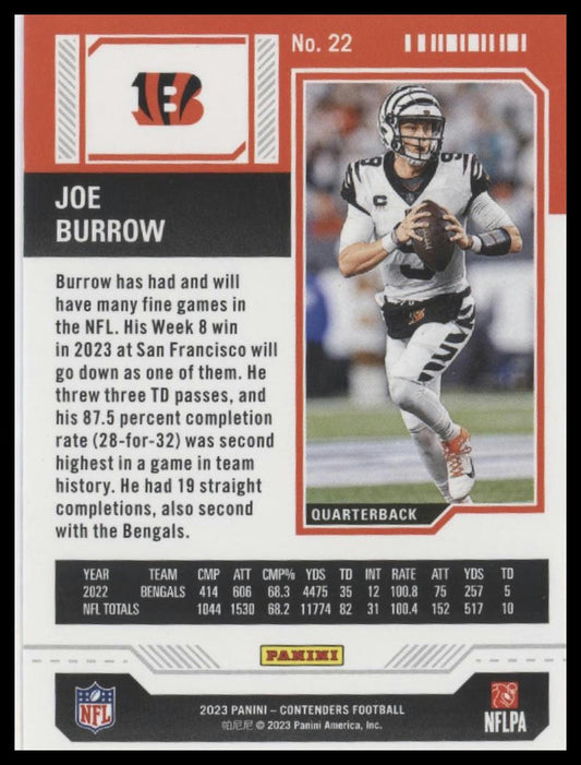 2023 Panini Contenders #22 Joe Burrow Game Ticket
