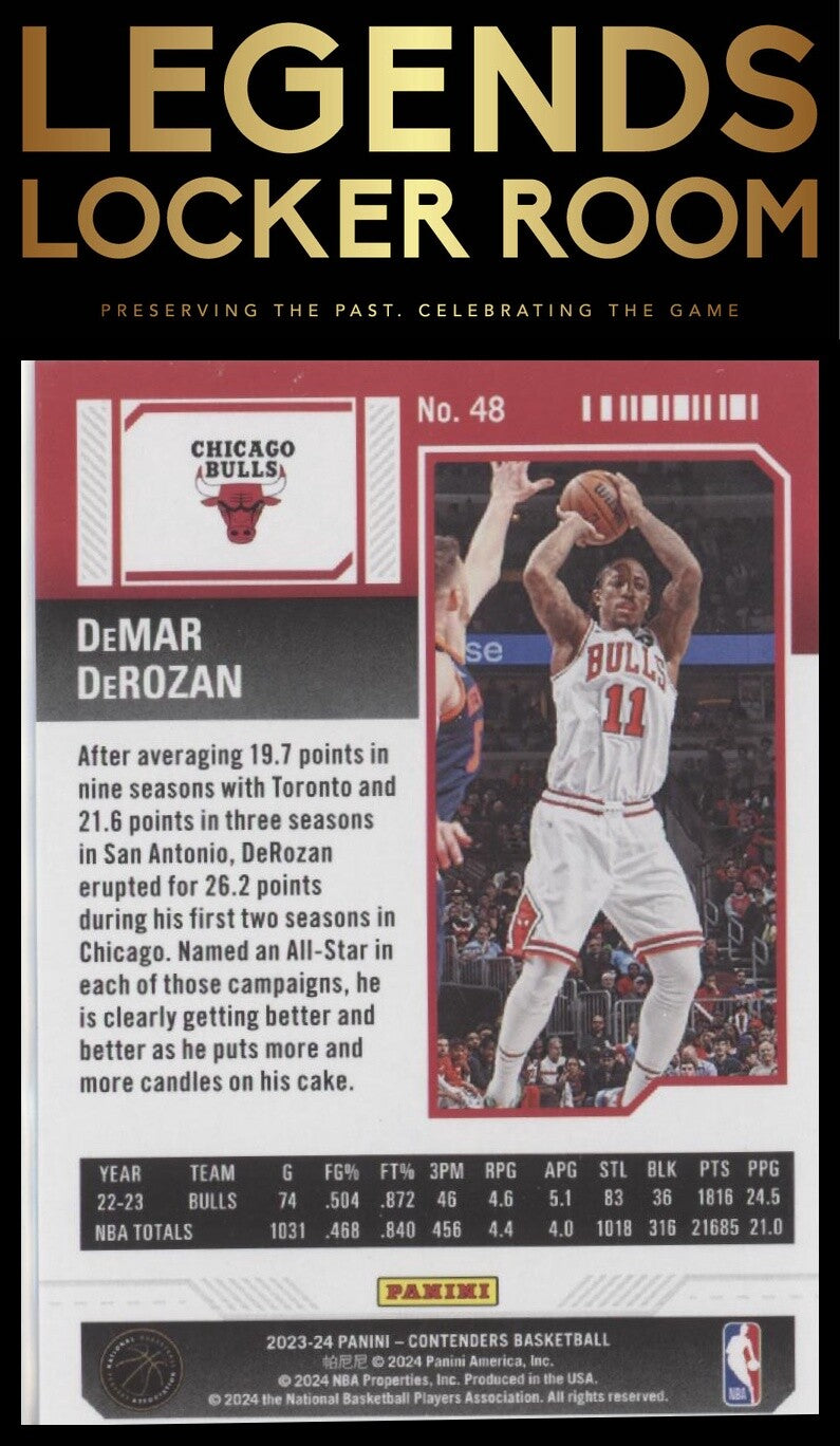 2023-24 Panini Contenders #48 DeMar DeRozan Game Ticket Red