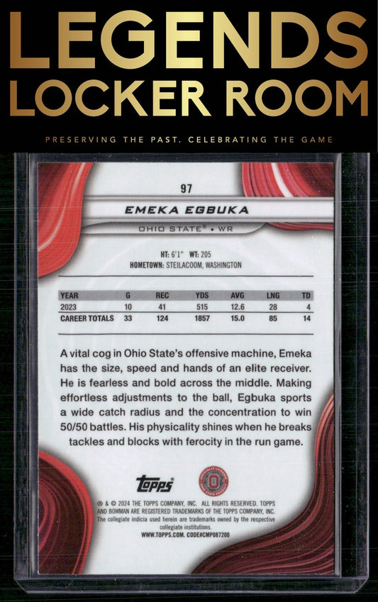 2024 Bowman University Best #97 Emeka Egbuka Purple Refractor #/125