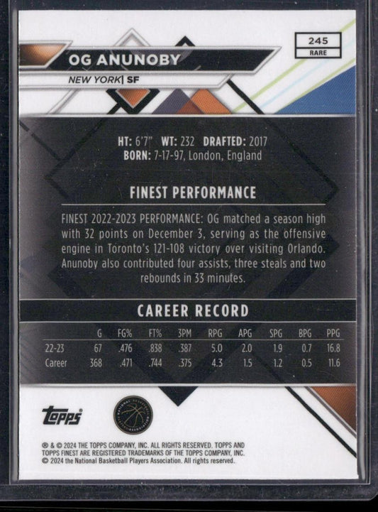 2023-24 Finest #245 OG Anunoby Purple Checkerboard Refractors #/75