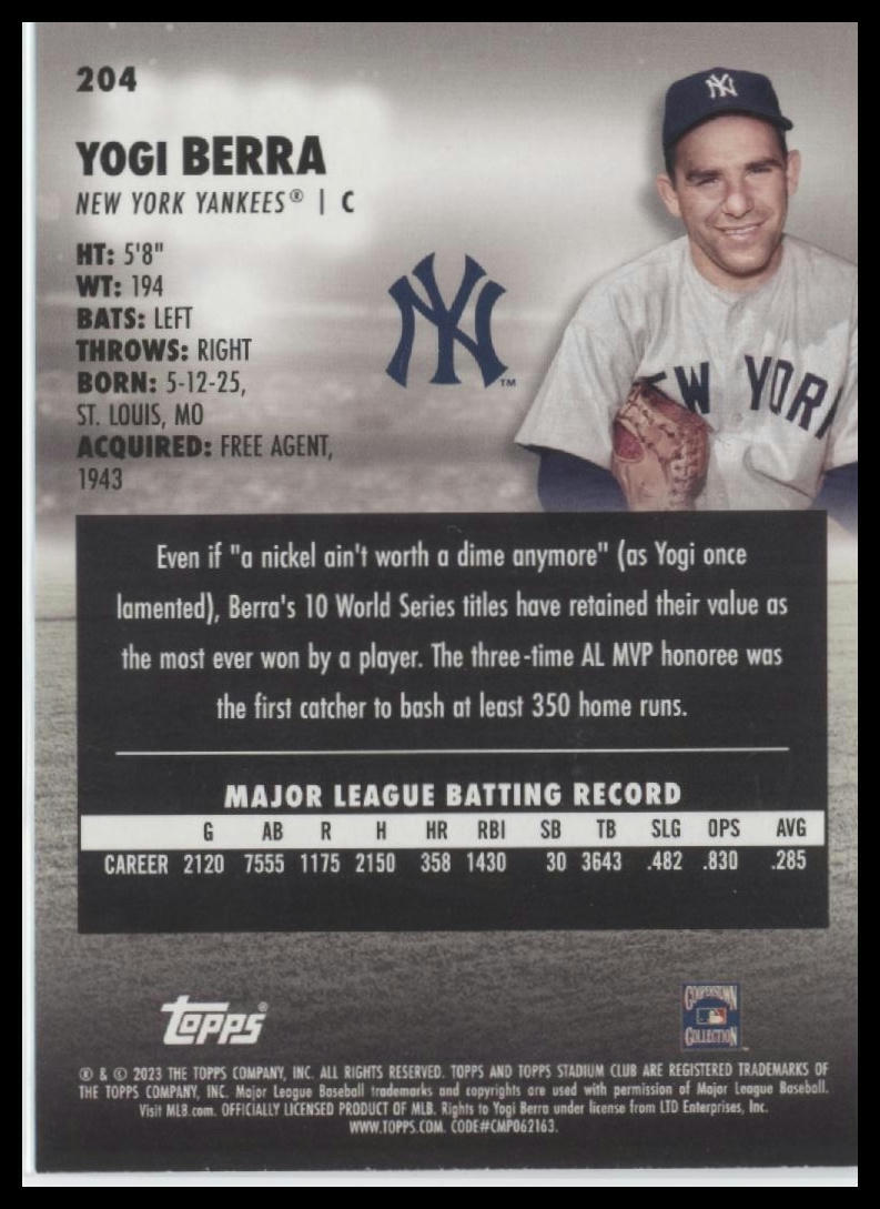 2023 Stadium Club #204 Yogi Berra