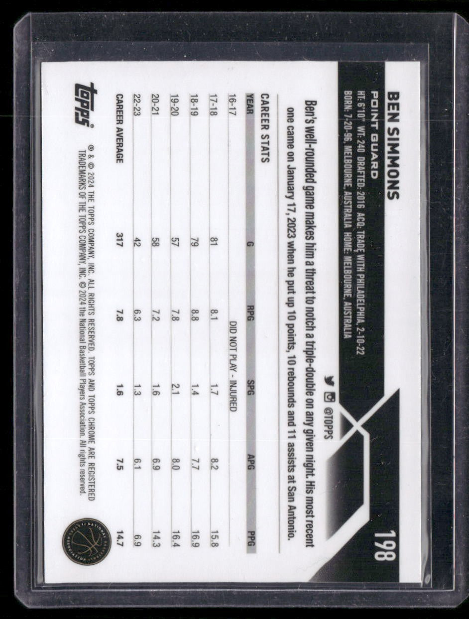 2023-24 Topps Chrome #198 Ben Simmons Orange Geometric 01/25