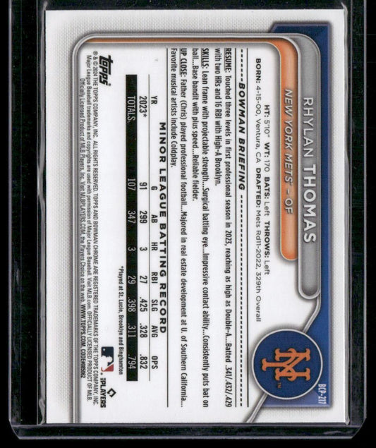 2024 Bowman Chrome #BCP-217 Rhylan Thomas Prospects