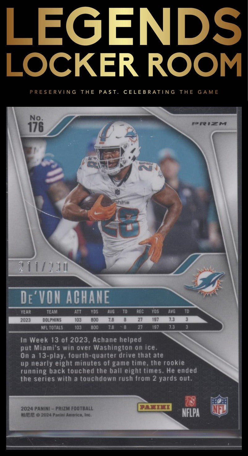 2024 Panini Prizm #176 De'Von Achane Blue Wave #/230