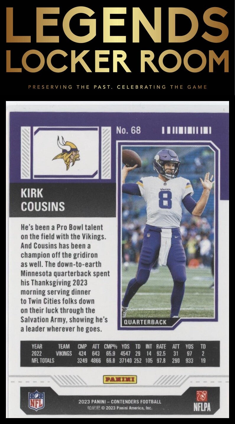 2023 Panini Contenders #68 Kirk Cousins Season Ticket Retail